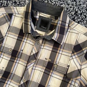 Navy, tan, cream plaid. 7diamonds mens shirt